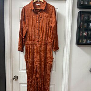 On 34th Macy’s Animal-Print Jacquard Long Sleeve Jumpsuit toasted ginger size 1X